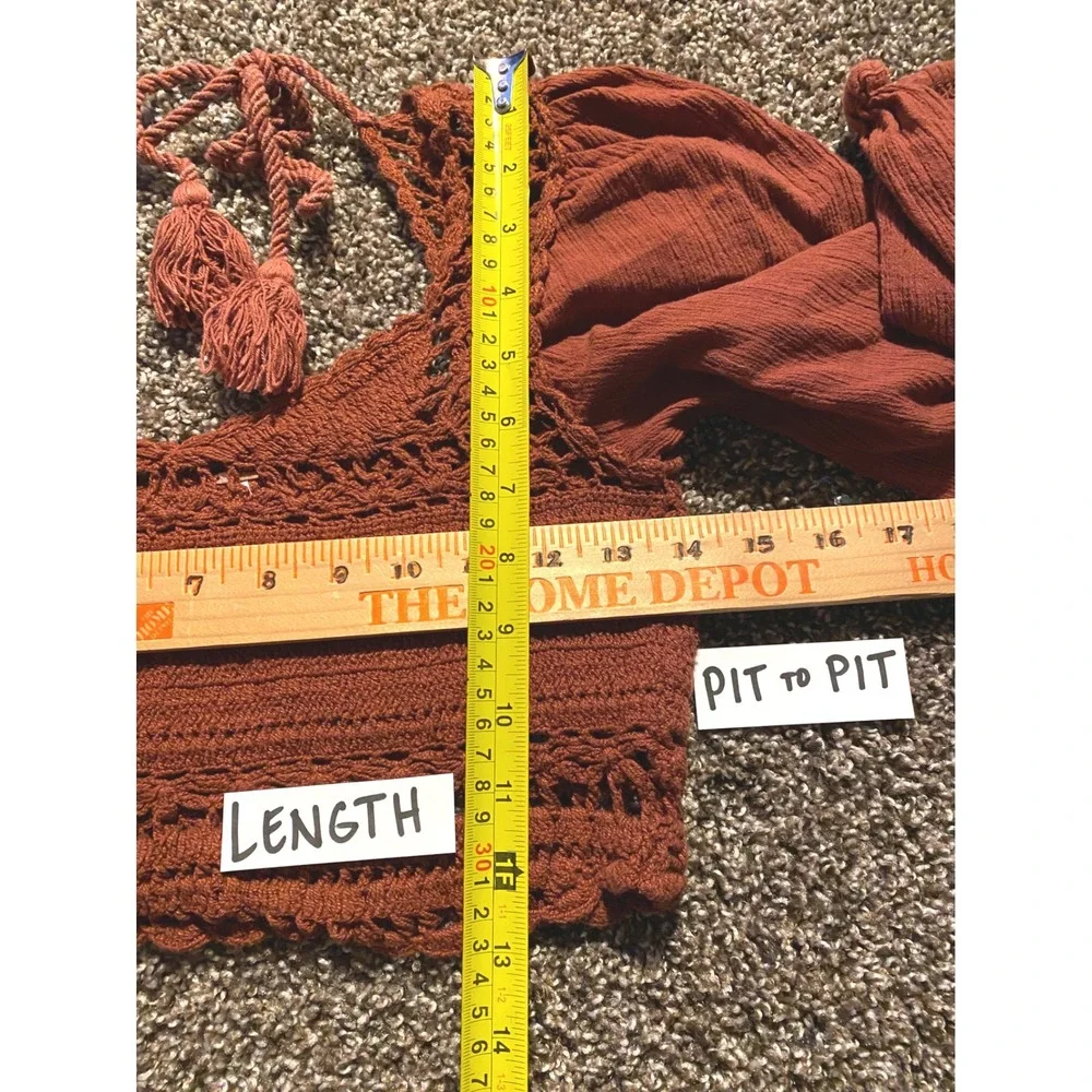 Free People babydoll fairy whimsy y2k resort Crochet Gauze Crop Top Rust Boho XS